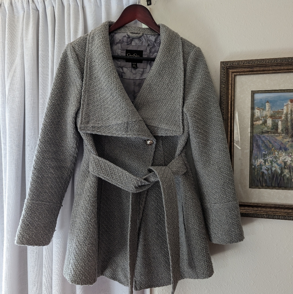 Jessica Simpson Gray Coat with Belt Tie